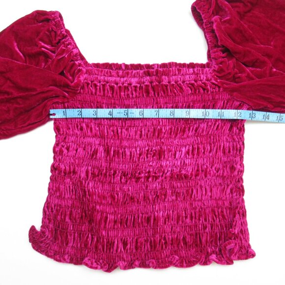 By Anthropologie Puff-Sleeved Velvet Blouse Jeweltone Pink - Small - Picture 5 of 9